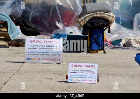 Proteste und Hungerstreik in Bukarest, an der Universität Stockfoto