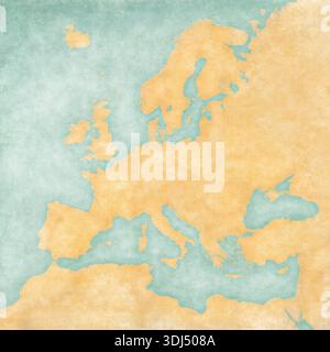 Karte von Europa OHNE GRENZEN in weichem Grunge und Vintage-Stil, wie altes Papier mit Aquarellmalerei. Stockfoto