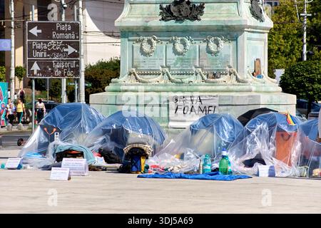 Proteste und Hungerstreik in Bukarest, an der Universität Stockfoto