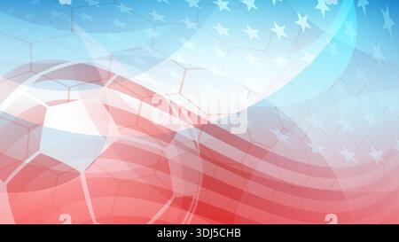 Farbenfroher USA-Fußball-Hintergrund mit Fußball- und Flaggenelementen. Stock Vektor