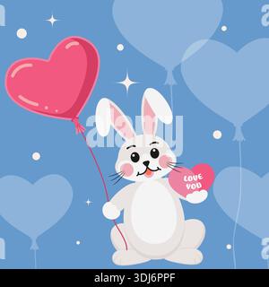 Valentinstag Geburtstag Niedlicher Häschen Herz Ballon Stock Vektor