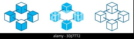 Symbolgruppe für Blockchain-Netzwerk mit verbundenen Cubes, Vektor isoliert Stock Vektor