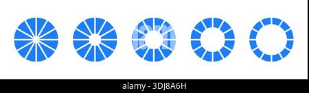 Räder rund, geteilt, zwölf Abschnitte. Diagramme Infografiken. Set von Donut-Diagrammen, Torten segmentiert auf 12 gleiche Teile. Kreisschnittdiagramm. Tortendiagramm Stock Vektor