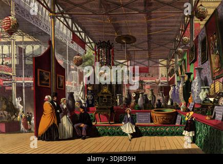 China-Sektion auf der Great Exhibition of 1851 in London; viktorianischer Gravur mit chinesischer Kunst, Kunsthandwerk und Kuriositäten im Crystal Palace Stockfoto