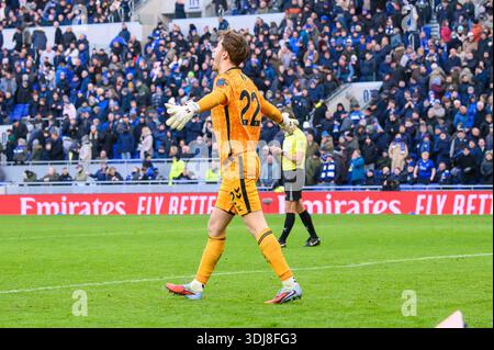 Sunderland AFC-Torhüter Robin Roefs feiert, nachdem er in der dritten Runde des FA Cups einen dritten Elfmeter gegen Everton eingespart hat. Stockfoto