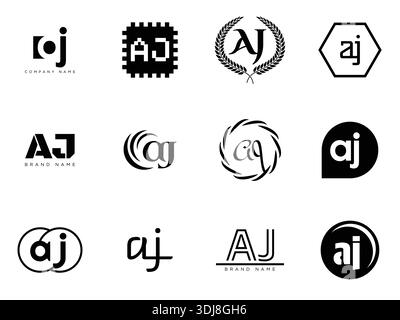 Firmenvorlage mit dem AJ-Logo. Buchstaben a und j. Setzen Sie mit Designelementen verschiedene klassische Serifenschriftarten und modernen, auffälligen Text. Anfängliche Schriftart Stock Vektor