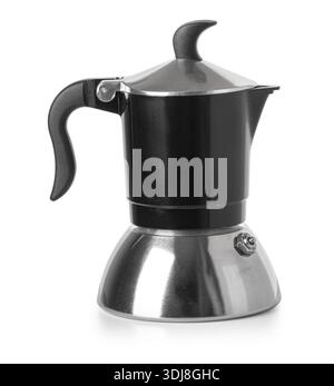 Moka-Topf mit Kochfeld für die Zubereitung von heißem traditionellem italienischen Espresso Stockfoto