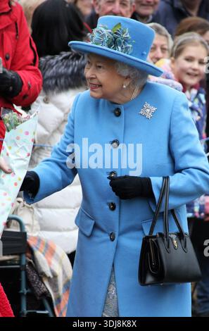 KÖNIGIN ELIZABETH BESUCHT DIE KIRCHE IN WEST NEWTON IM FEBRUAR 2020 Stockfoto