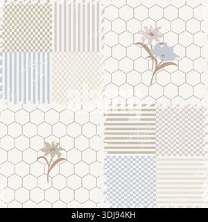 Dekoratives Patchwork-Muster im rustikalen Stil in hellblauen Beigen Stock Vektor