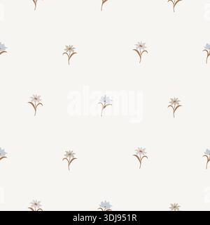Blumenmuster cremeblau gedämpfter minimalistischer Hintergrund mit Wiesenblumen. Bauernhaus-neutrale Kulisse und botanische, winzige Blumen Stock Vektor