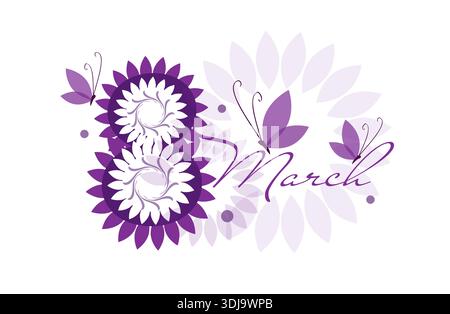 März. Postkarte zum Frauentag. Vektorabbildung Stock Vektor