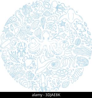 Unterwasserkreisdesign Für Marine Konturen Stock Vektor
