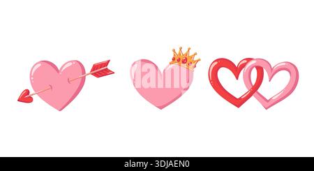 Rosafarbenes Herzenssymbol-Set. Zeichentrickvektor-Illustration Sammlung isoliert auf weißem Hintergrund Stock Vektor