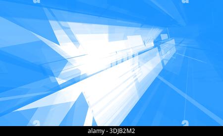 Gestochen scharfer abstrakter blauer geometrischer Hintergrund mit Lichtreflexionen und digitaler Tiefe, perfekt für Technologie- und Innovationsthemen Stockfoto