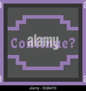 Quadratisches Logo im Pixelstil mit einem abgestuften Rand und dem Wort „Continue Center“ innen Stock Vektor