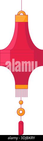 Rote Traditionelle Chinesische Laterne. Flache Darstellungen. Chinesisches Neujahrselement Für Das Mondfest Stock Vektor