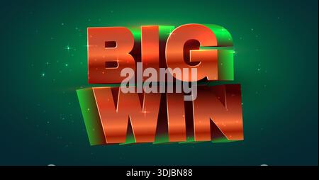 Big Win 3D-Metallic-Text auf einem leuchtend grünen Hintergrund. Ideal zum Feiern von Erfolg. Vektorabbildung. Stock Vektor