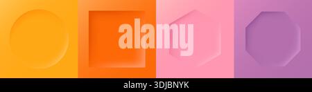 Buntes 3D-Rahmenset. Orangefarbener, rosa, roter und lila Hintergrund Stock Vektor