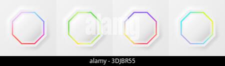 Realistischer 3D-Rahmen mit leuchtender Neonbeleuchtung farbenfroher Linie Stock Vektor