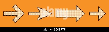 Gepunktete Pfeile gesetzt. Sammlung von Richtungszeigern, die mit Punkten erstellt wurden. Stock Vektor