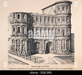 Porta Nigra, ein großes römisches Stadttor in Trier, Deutschland, Vintage-Illustration Stockfoto