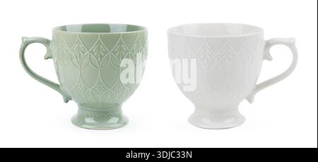 Set aus zwei leeren CUPS, isoliert auf weißem Hintergrund. Stockfoto