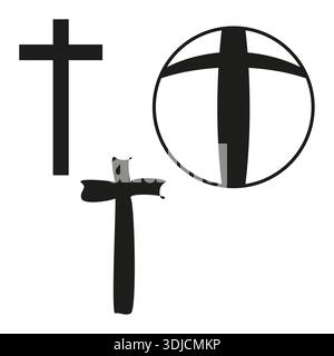 Schwarzes Kreuz. Symbol für religiöse Sphäre. Vektorkirchenschild. Spirituelles Emblem-Set. EPS 10. Stock Vektor