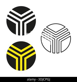 Kreisförmiger Logosatz. Abstrakter trinitätsvektor. Symbol für drei Verzweigungen. Modernes rundes Emblem. EPS 10. Stock Vektor