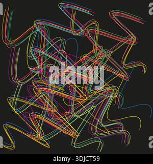 Regenbogenneonlinien. Abstrakter Vektorversatz. Dunkler, unordentlicher Hintergrund. Leuchtender Lichtschlag. Stock Vektor