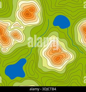 Nahtlose topografische Konturkarte mit Mustern. Landschaftsgeodäsie-Topographiekarte. Hintergrund mit Konturlandschaft. Stock Vektor