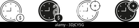 Uhr Mit Dem Symbol "Dollar" Und "Ziel". Sammlung Von Silhouettensymbolen Für Zeitmanagement, Finanzplanung Und Zieleinstellung. Geschäftseffizienz Und Stock Vektor