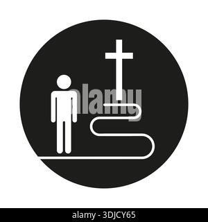Religiöse Reise Illustration. Symbol für spirituellen Pfad. Christentum Kreuz Vektor. Die professionelle Glaubenspilgerbewegung Stock Vektor