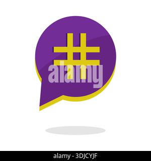 Symbol für professionelle soziale Medien. Globales Hashtag-Chat-Symbol. Leuchtend violette Vektorblase. Erfolgreicher Kommunikationsdialog. Stock Vektor