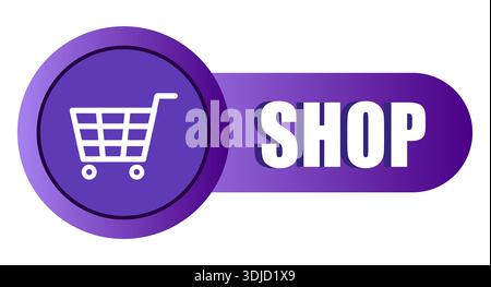Einkaufswagen-Schaltfläche. Lila Shop-Symbol. E-Commerce-Vektor. Emblem des Online-Shops. Stock Vektor