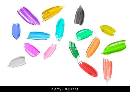 Bunte Acrylfarben-Farbmuster isoliert auf weißem Hintergrund Stockfoto