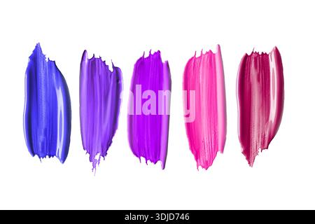 Farbfelder von Blau bis Rosa auf weißem Hintergrund Stockfoto