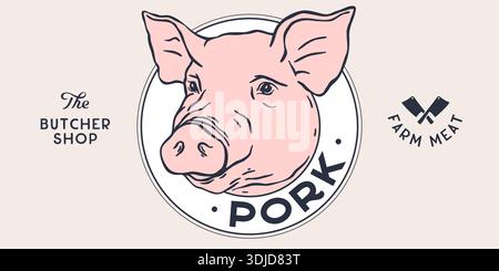 Schweinefleisch, Schwein, Schwein, Fleischskizze, handgezeichnet Stock Vektor