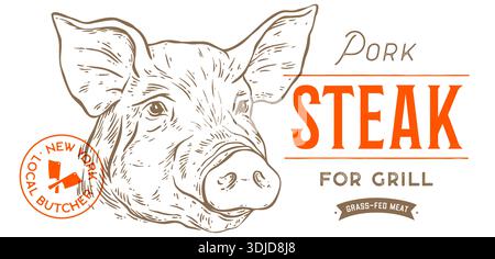 Schweinefleisch, Schwein, Schwein, Fleischskizze, handgezeichnet Stock Vektor