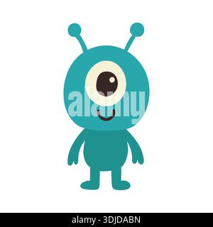 Blaues einäugiges Alien-Maskottchen, das Hallo winkt, ideal für Fantasy-Geschichten, Kinderspiele, verspieltes Branding und freundliche Monster-Charakterkunst Stock Vektor