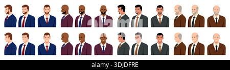 Einfache flache Vektor-Illustration der Männer Gesichter mit Gesichtshaar, Männer Kopf Avatar Set. Stock Vektor