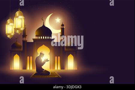 Elegante islamische Illustration, die Glauben, Hingabe, Ramadan, Eid und spirituelle Reflexion symbolisiert. Ideal für Ramadan-Grüße, Eid Mubarak Designs, IS Stock Vektor