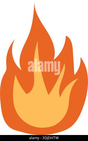 Einfaches Brandzeichen. Gelbe orangefarbene Zungen Flammensymbol. Hand gezeichnete flache Vektor-Illustration mit Lagerfeuer für Emoji, Aufkleber. Stock Vektor