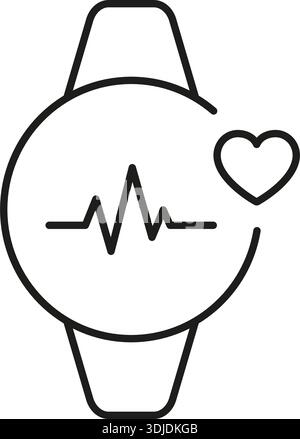 Smartwatch Mit Heartbeat Line Symbol. Symbol Für Herzfrequenzmessung, Fitness-Tracking Und Health Management Outline. Wearable-Technologie. Bearbeitbar Stock Vektor