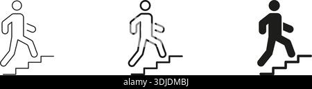 Person, Die Treppen Klettert, Linie Und Festes Symbolset. Modellstruktur Und Silhouettensymbole Für Fortschritt, Erfolg Und Zielsetzung. Motivation Und Stock Vektor