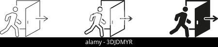 Exit-Schild Mit Person Walking Through Door Line Und Festem Symbolsatz. Umrisslinie Und Silhouettensymbol Für Notausstieg, Sicherheit Und Evakuierung Stock Vektor