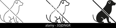 Keine Hunde Erlaubt Symbollinie Und Ausgefüllte Symbolgruppe. Haustierbeschränkungen, Richtlinien Für Haustiere Verboten, Tierverbote Und Silhouettensymbol. Öffentliche Bereiche Stock Vektor