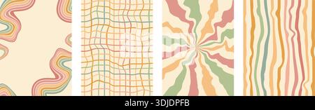 Vintage-Regenbogengitter, Linien, grafische Hintergründe für Sonnenstrahlen. Die Kollektion ist mit gewelltem Swirl-Starburst und Streifen in Vintage-Farben bedeckt. Vektor-Retro b Stock Vektor