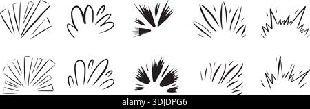 Comic-Linienelemente mit Burst-Effekt, Sternenstrahlen und verspieltem Funkeln. Einfache grafische Symbole sorgen für dynamische Comics, die sich perfekt für kreatives Design eignen. Stock Vektor