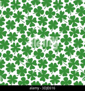 Nahtloses Vektor-Muster mit grünen vierblättrigen Kleeblättern für Saint Patrick's Day Designs und Hintergründe Stock Vektor