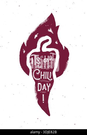 Pepper Feuer Illustration mit Schrift ist eine heiße wie ein Chili Tag Zeichnung im Vintage Sketch Stil mit rot auf hellem Hintergrund Stock Vektor